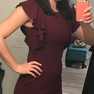 Burgundy flutter sleeve shift